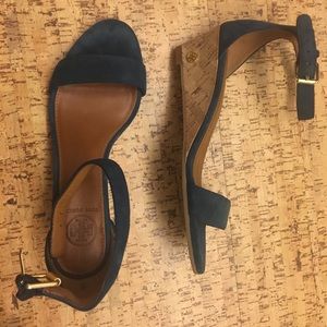 Tory Burch Savannah Suede Wedge in Slate Blue 6.5